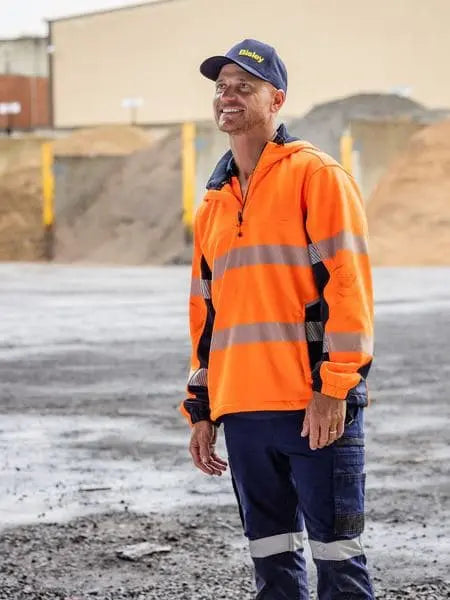 Bisley Taped Hi Vis Liquid Repellent Fleece Hoodie BJ6517T - City Workwear